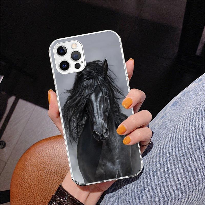 Animal Black Horse Phone Case For iPhone 17 Air 16 Pro Max 16E 15 + 14 Plus 11 12 13 Mini 7 8 SE Gift Print Cover Fundas 16 Pro