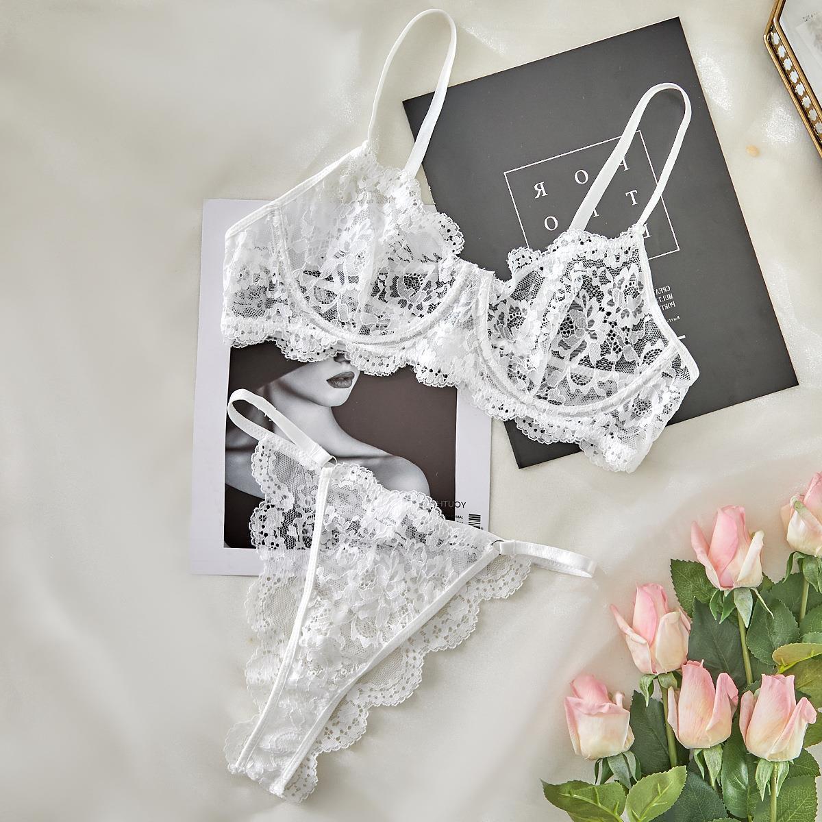 Trendy 2025 European & American Style Girly Lingerie Set Available S белый