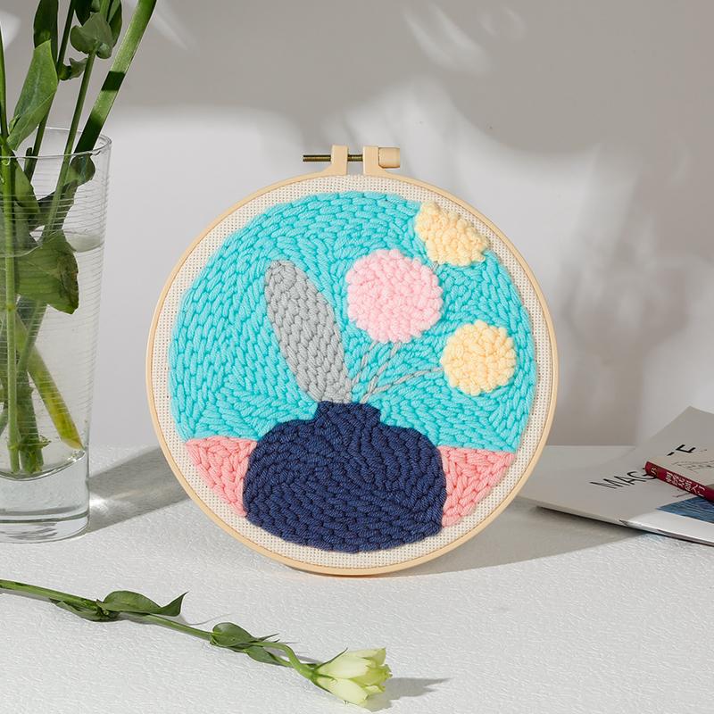 Russian DIY Punch Needle Embroidery Kit: Includes Yarn, Needle, Latch Hook, & Hoop for Knitting & Ornament Crafting