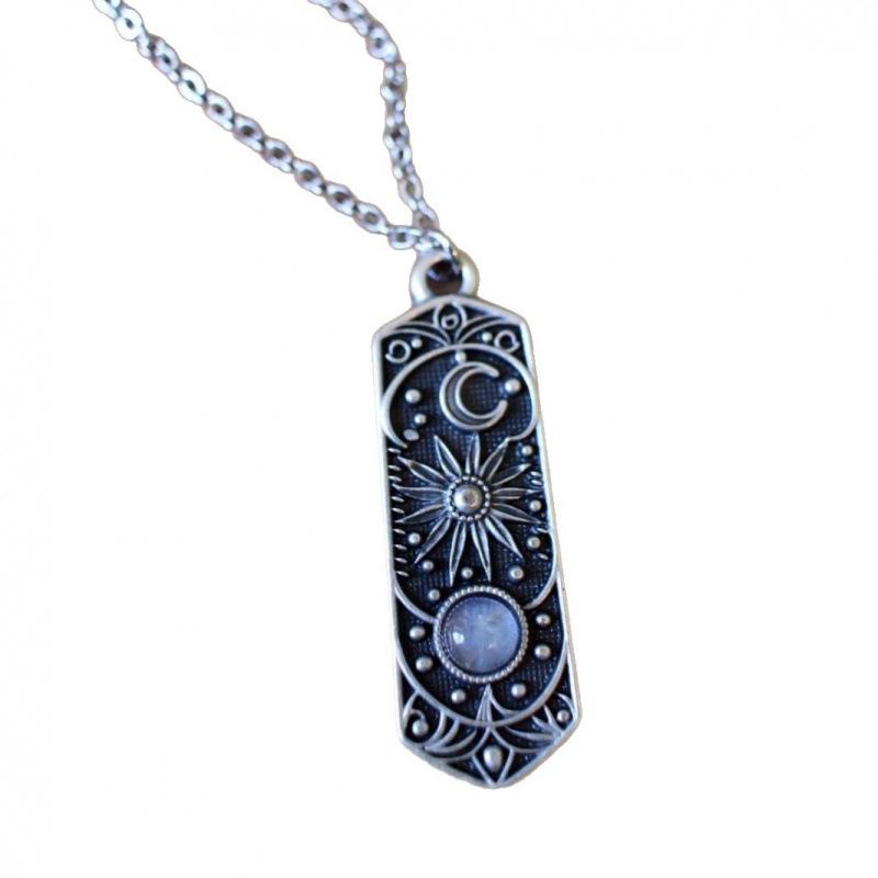 Silver Cosmic Moonstone Necklace with Sun, Moon & Star Gems