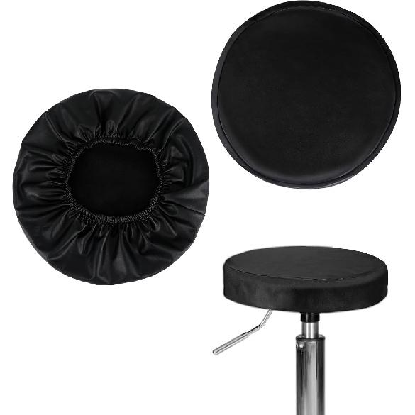 Round Stool Cover Leather, 2 Pack 13.4 Inches Round Faux Leather Stool Cover Waterproof Seat Cushion, Bar, Kitchen, Dining Room Slip Cover Home
