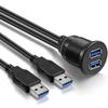 2 Anschlüsse, Dual USB 3.0 Stecker auf USB 3.0 Buchse, AUX Unterputz-Kfz-Halterung, Verlängerungskabel für Armaturenbrett im Auto, LKW, Boot, Motorrad