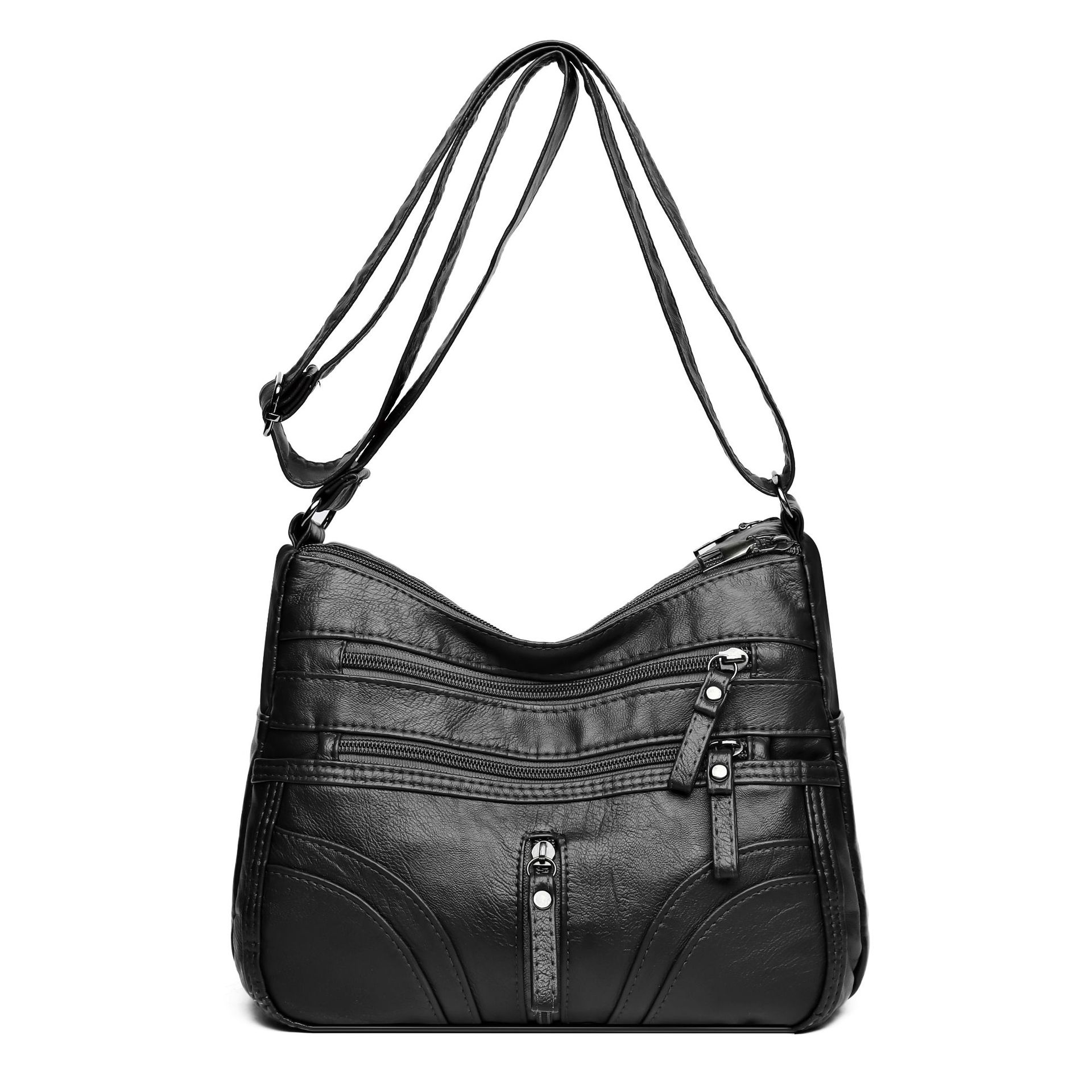 

Large-capacity soft leather women s messenger bag, new mother bag, mother-in-law bag, simple and versatile shoulder bag. чёрный