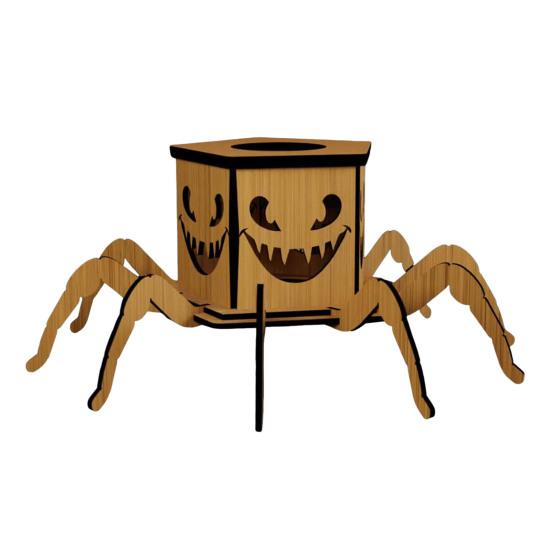 Halloween Lighted Pumpkin Lantern LED Wooden Spider Pumpkin Lamp with Spooky Face for Halloween Party Home Yard Decor