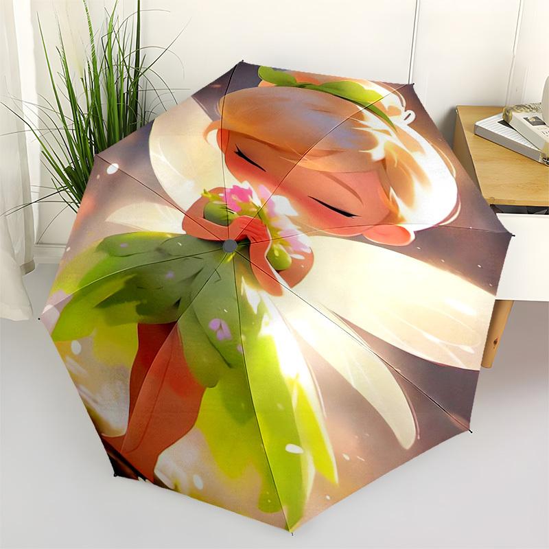 

Fairy, Flowers Themed Automatic Opening and Closing Umbrella, Compact Travel Umbrella, Lightweight and Portable, Suitable for Beach Commutin