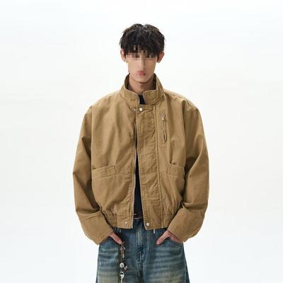 American Style Men's Retro Stand Collar Workwear Jacket - Spring 2025 Short Loose Outerwear Flight Suit