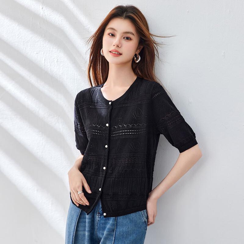 Women s Pure Cotton Hollow-Out Short Sleeve Cardigan XL