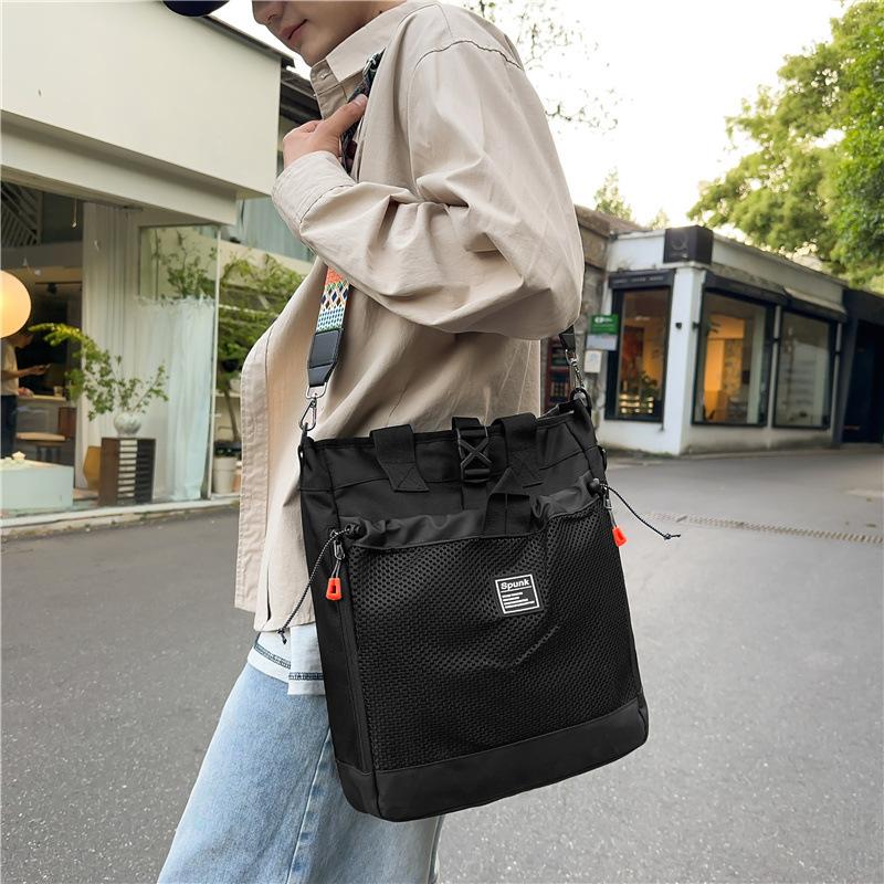 Hong Kong Style Locomotive ins Tide Cool Neutral Mesh Shoulder Bag Japanese and Korean Leisure Large Capacity Messenger Bag