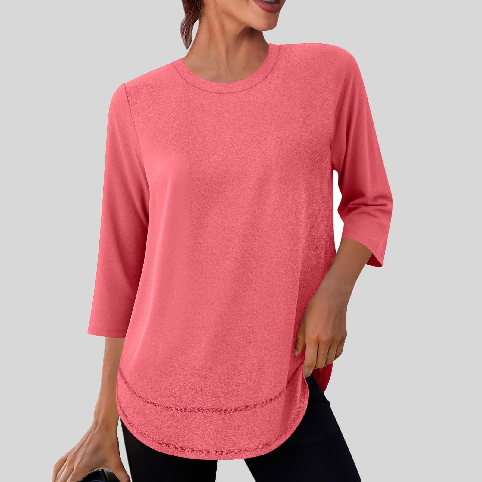 

Women s Fashionable Casual Neck Colour Three-Quarter Sleeve T-Shirt Top XL кавун червоний колір