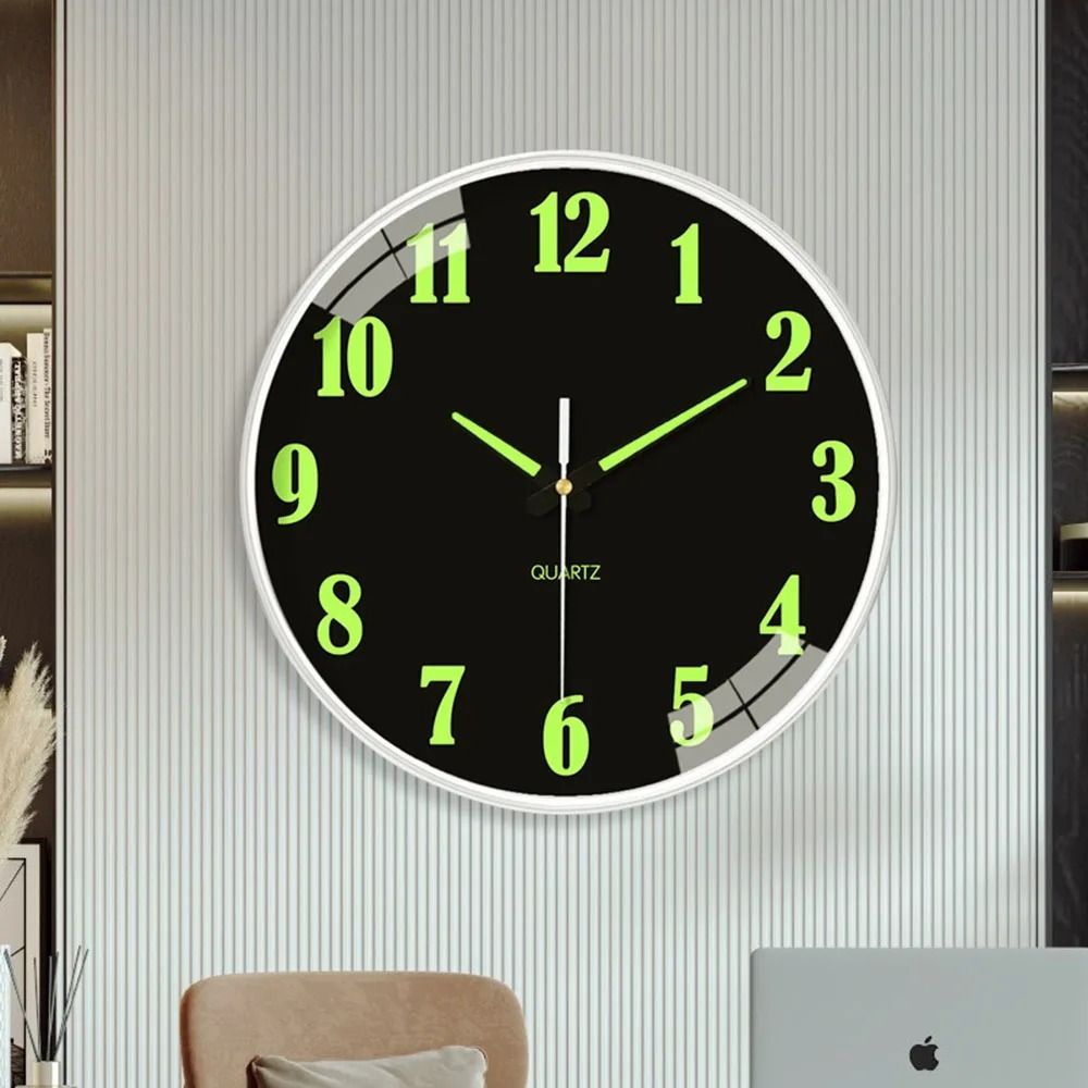 Round Luminous Wall Clock Plastic Digital Clock Light Glow In The Dark Quartz Wall Clock  Cafe