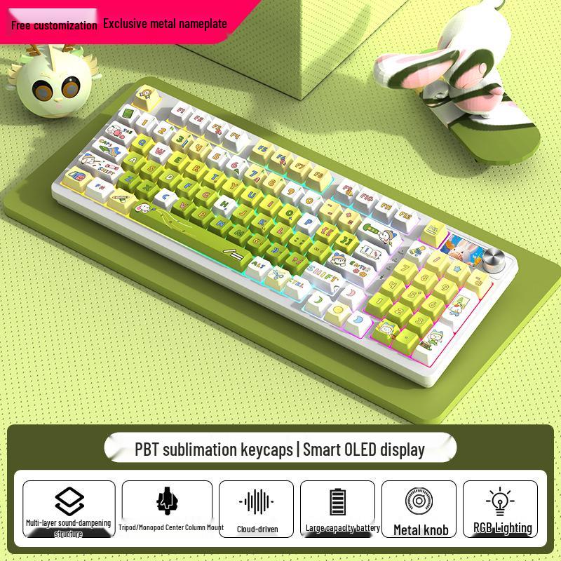 98-Tasten Kabellose Bluetooth Tri-Mode Mechanische Tastatur mit Blauen, Schwarzen, Braunen, Roten Schaltern - RGB für Gaming, Büro, Esports, Mädchen.