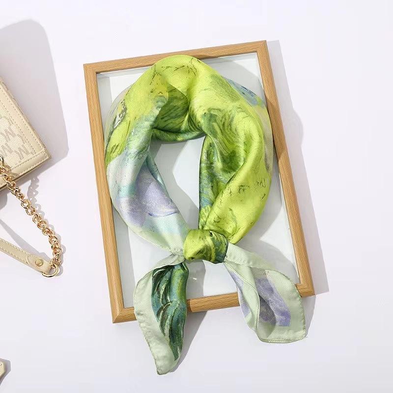 Beach Sunscreen Kerchief Luxury Design Square Scarves Women Popular 70X70CM Silk Hijab  The Four Seasons Headscarf