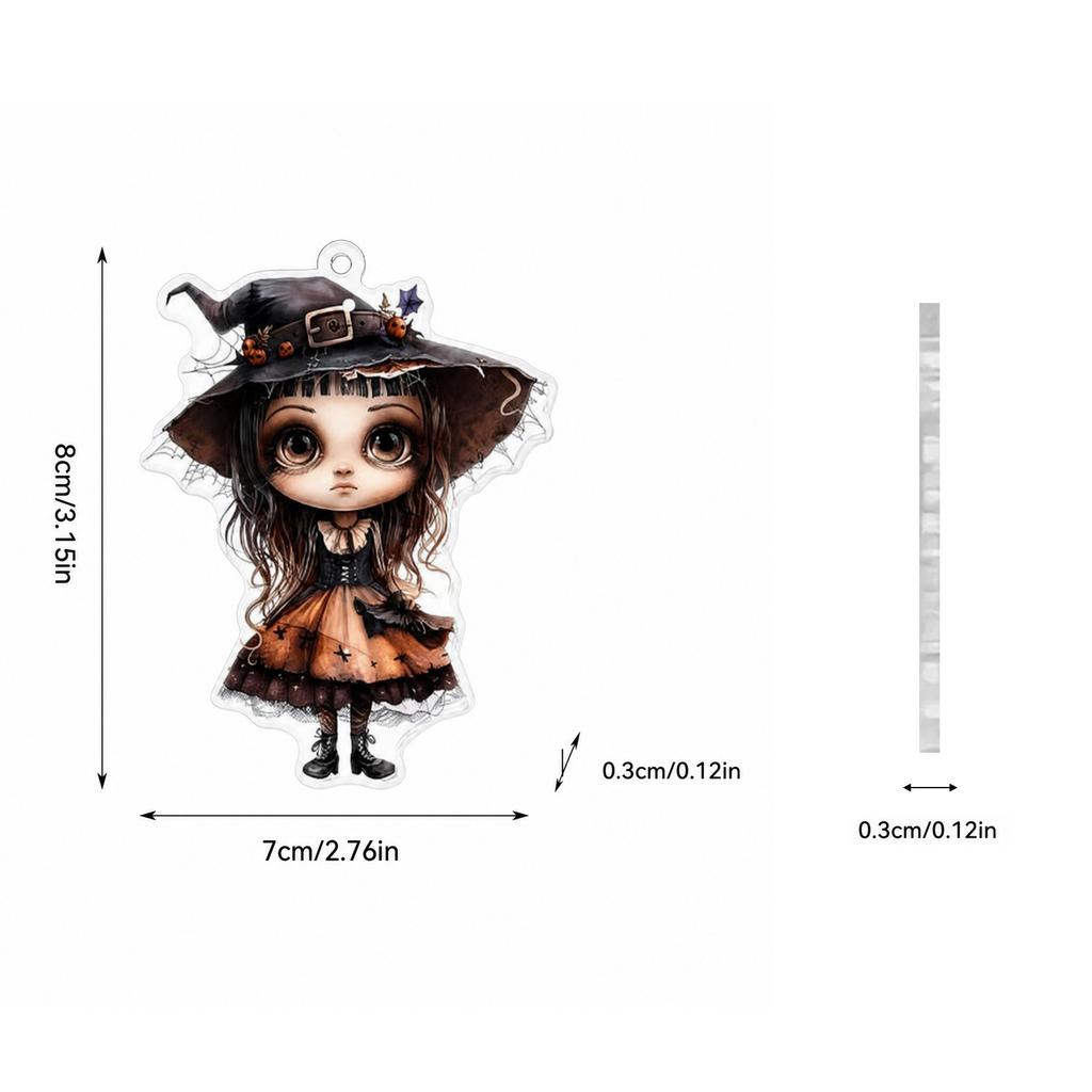 Halloween Acrylic Cute Witch Pendant Flat Ornament for Backpack Purse Keychain