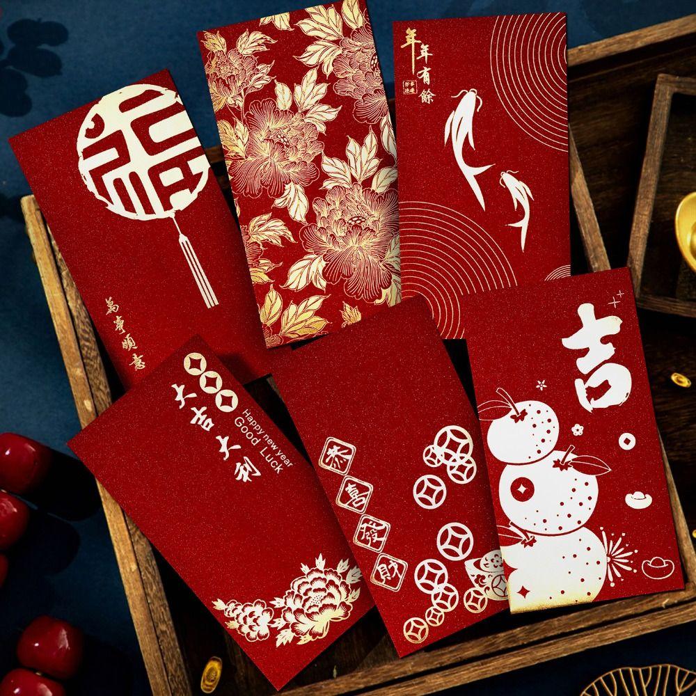 6Pcs Chinese Style Red Envelopes Gold Foil Design 2026 Luck Money Bag  Spring Festival