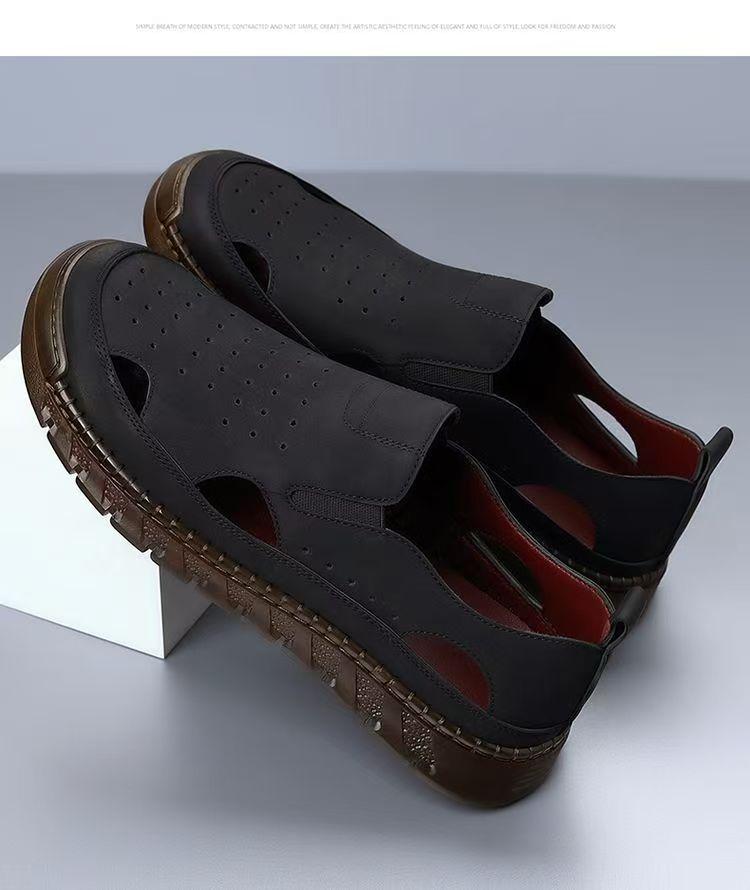 

[Spot] Summer sandals casual outdoor leather shoes men s hole shoes wear-resistant beach shoes men s casual versatile 39 чёрный