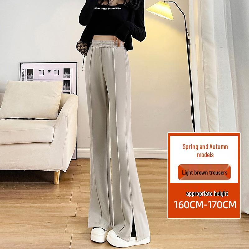 2025 Spring Plus Size High Waist Flared Petite Suit Pants - Slimming Drapey Casual Women's Slit Trousers