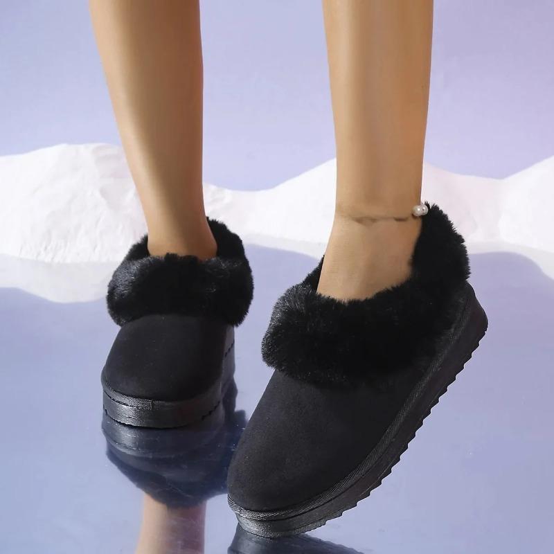 Damen Schneestiefel Übergröße Mode Schlupfstiefel Dicke Sohle Bequeme Baumwollstiefel Fleecegefüttert Warm Erhöhend Baumwollschuhe