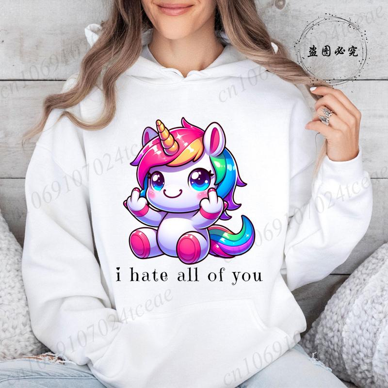 Women Hoodies Funny Unicorn Sarcastic Print Hoodie Fashion Clothing Casual Female Sweatshirts Funny Unicorn Fashion Streetwear