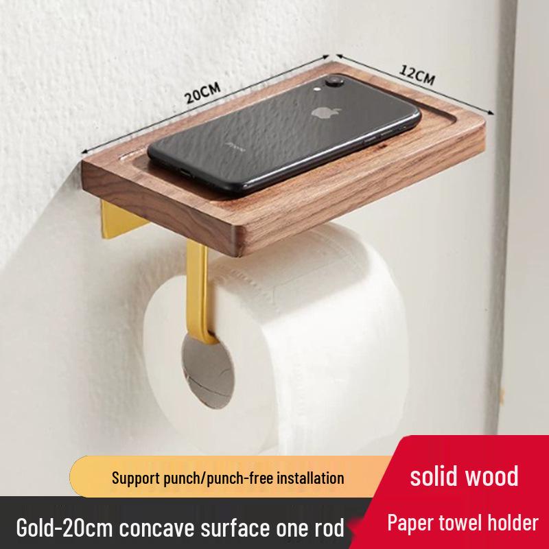 Black Walnut Wood Toilet Paper Holder with Storage Rack - Wall-Mounted Tissue Dispenser for Bathroom and Hotel Use