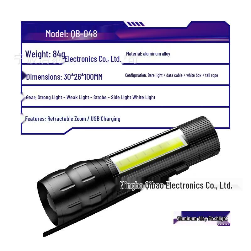 Portable USB-C Rechargeable LED Zoom Flashlight