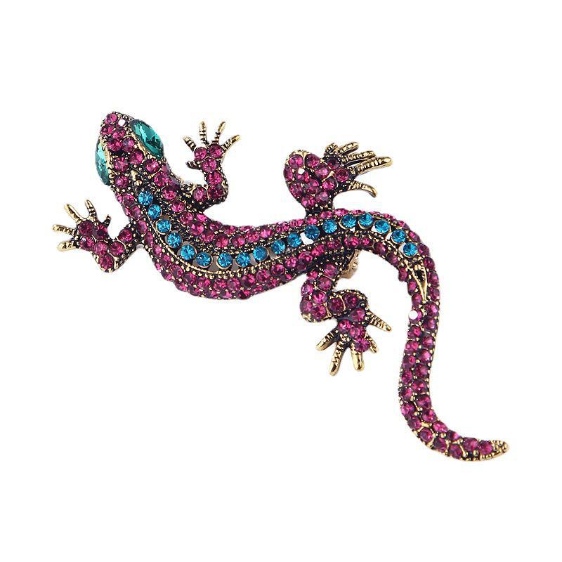 Lanhao Retro Lizard Brooch: Full Diamond Alloy Accessory for Men & Women.