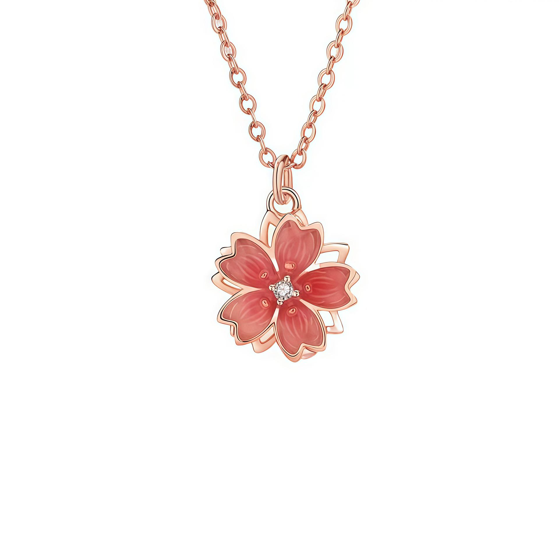 Sterling Silver Three Lives, Three Worlds Rotatable Peach Blossoms Necklace – Light Luxury Clavicle Chain Pure Silver
