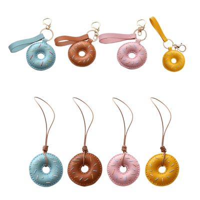 Stilvoller PU-Leder Donuts Schlüsselanhänger/Lanyard-Zubehör Cartoon Taschenanhänger Dekorativer Schlüsselring Anhänger für den täglichen Gebrauch