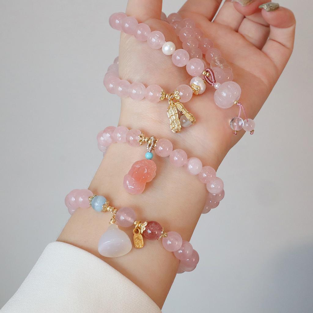 New Chinese Style Natural Pink Crystal Bracelet Lotus Pod Peanut Pendant Jewelry Design Fashion Crystal Bracelet