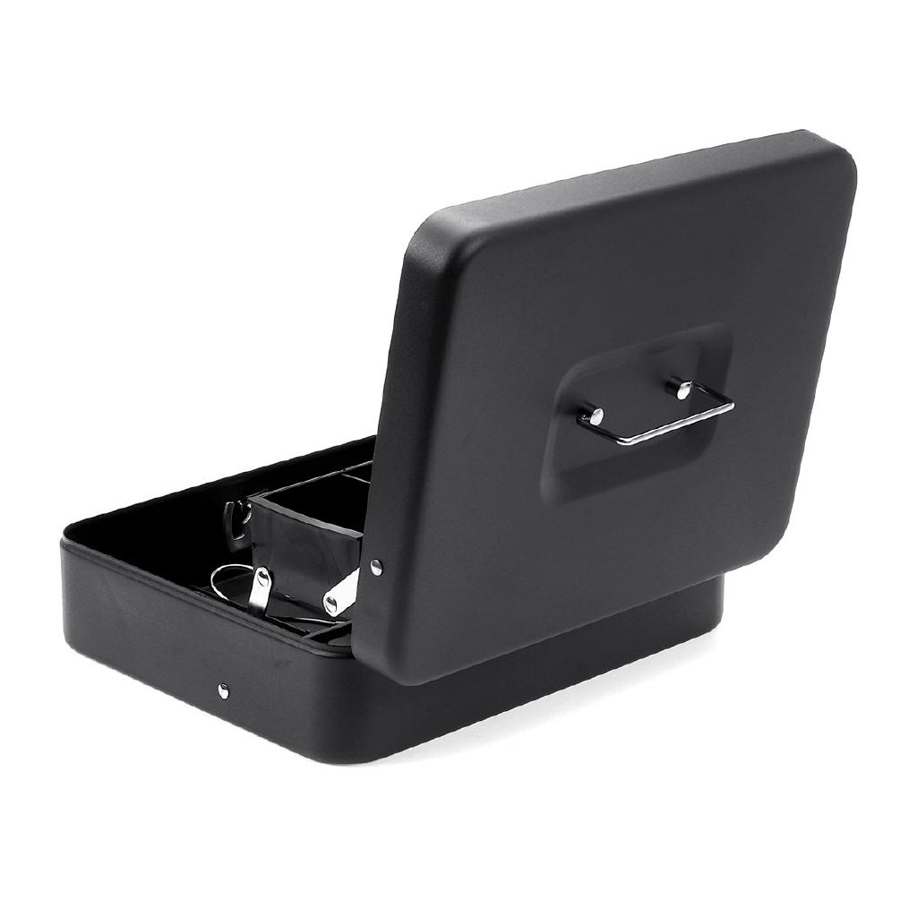 Metal Piggy Bank Key Lock Petty Coin Cash Money Box Pot Lockable Cash Box Deposit Security Cashier Drawer Storage Black 1 PC
