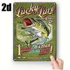 Lucky Pure Bait  Tackle Metal Tin Sign  Vintage Fishing Poster with Largemouth Bass Green Background Iron Wall Decor for H