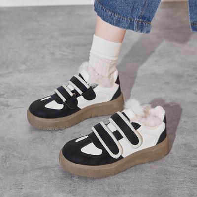 Thick-soled Fluffy Women's Shoes Wear High-value Thermal Cotton Women's Shoes Velcro Fleece Board Women's Shoes