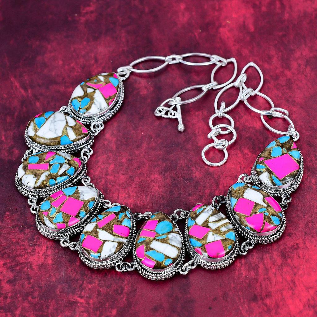 Cotton Candy Turquoise 925 Solid Sterling Silver Necklace Adjustable, Chain Necklace Handmade Gemstone, Gifts For Love Antique Jewelry