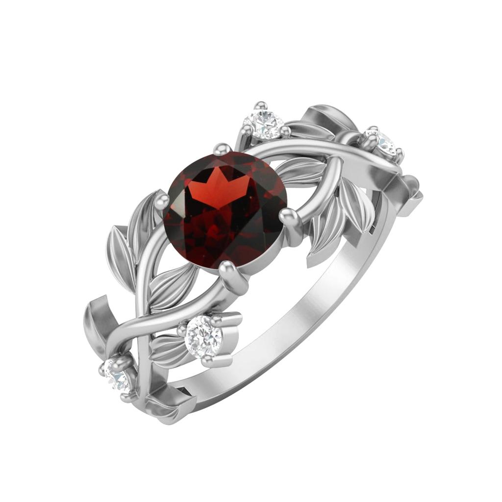 6MM Round Garnet Gemstone 925 Sterling Silver Solitaire Ring