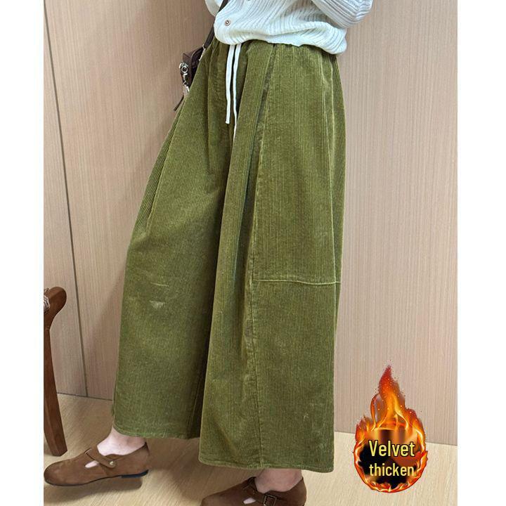 2025 Fall/Winter Women's Versatile Fleece-Lined Corduroy Wide-Leg Pants