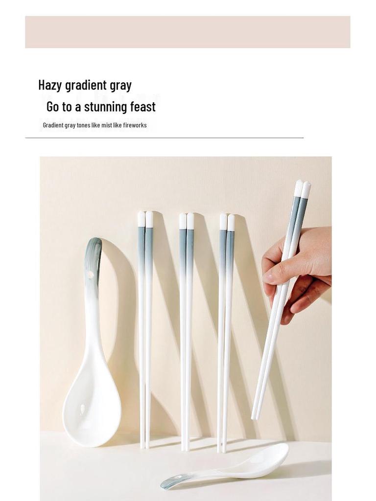 Simple Ceramic Long-handled Soup Spoon and Chopsticks Set for Home and Restaurant Use