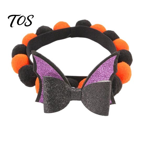 Festive Halloween Pet Collar Pom-pom Cat Collar, Adjustable Cute Pumpkin Bat Witch Dog Hook And Loop Orange Black Pom-poms for Cats Dogs Soft