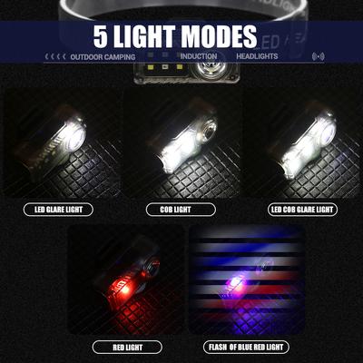 USB-wiederaufladbare LED-Induktions-Stirnlampe mit Warnlicht, multifunktionale Stirnlampe, magnetische Stirnlampe, Campinglaterne