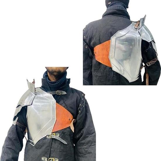 Стальной нагрудник с наплечником, односторонняя средневековая куртка, серебристый полированный