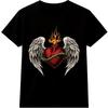 Flaming Heart T Shirt Angel Wings Tattoo Style Biker Gothic Graphic Tee