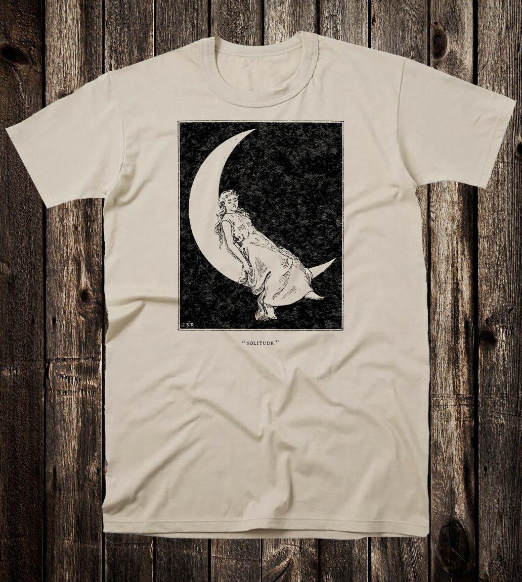 Vintage Style Goth Tee T Shirt Occult Victorian Art Witch Solitude Crescent Moon XXL