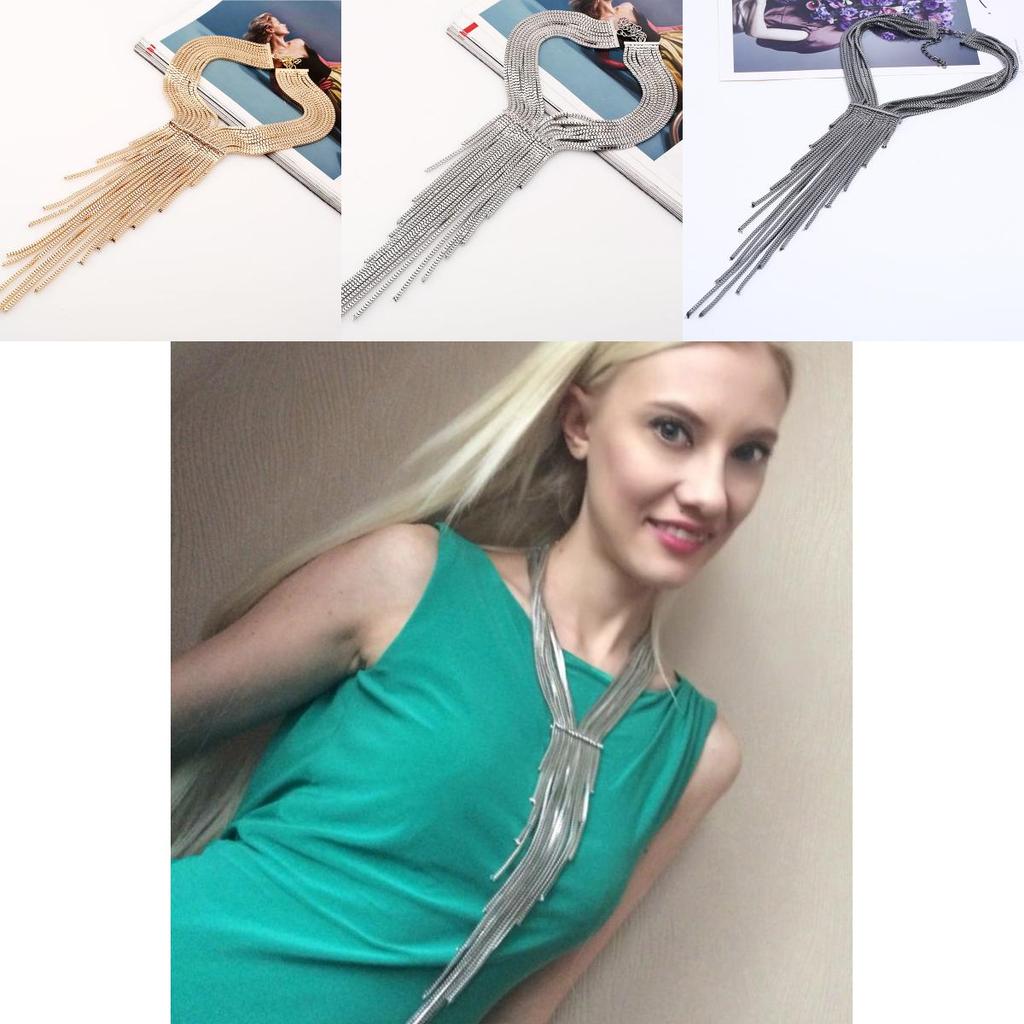Fashionable Rhinestone Decorative Long Tassel Design Women Metal Necklace For Stylish Office And Daily Outfits