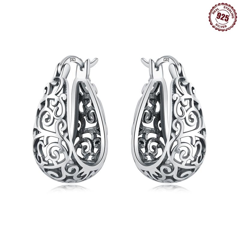 925 Silver Floral plant series greenery iris vine Hoop Earrings For Women Wedding Engagement Birthday Jewelry Gift