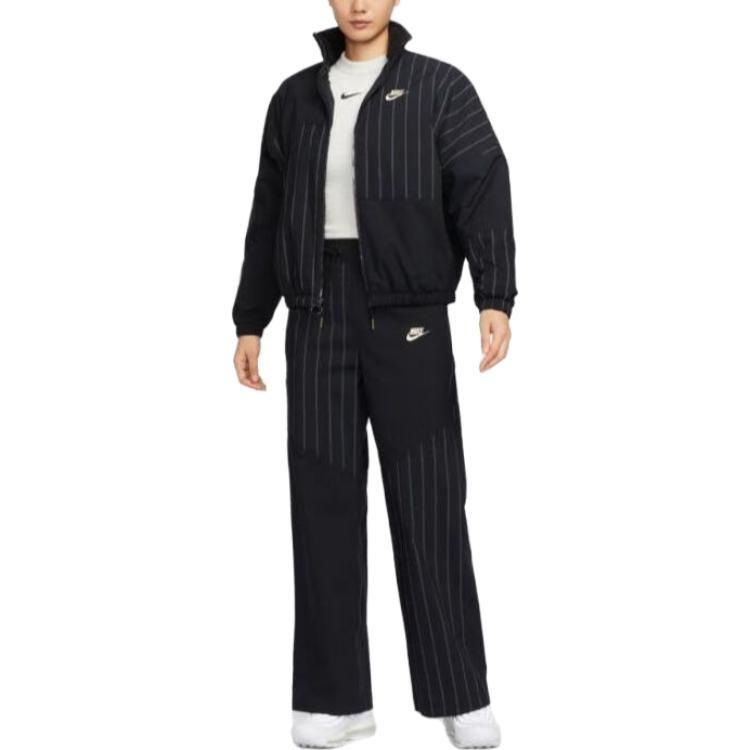 Nike Women's Logo Stripe Stand Collar Casual Jacket Black FV6187-010