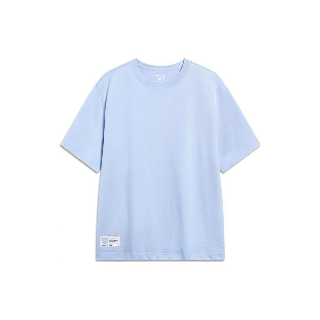 Li-Ning Pure Color Round Neck Short Sleeve T-Shirt Men Tops Sky-Blue AHST187-10
