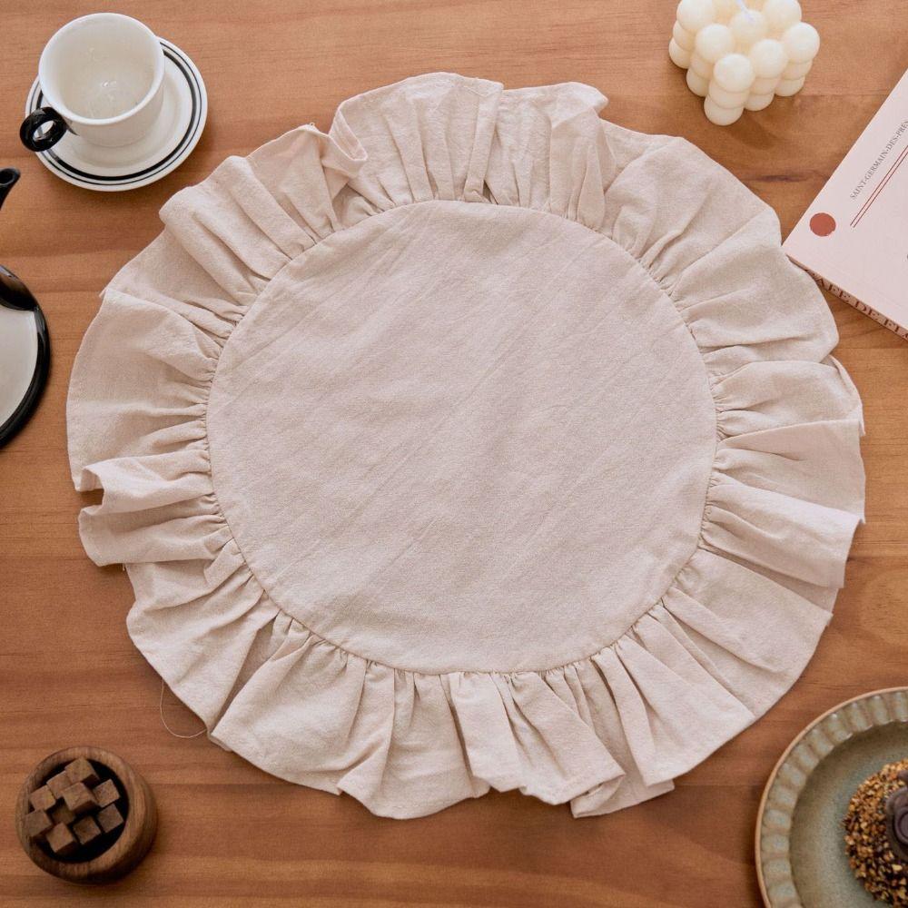 Mehrzweck-Einfarbige Rüschen-Tischsets Runde Baumwollstoff-Servietten Rustikales Tischset für Hochzeitsdekoration Tischdekoration
