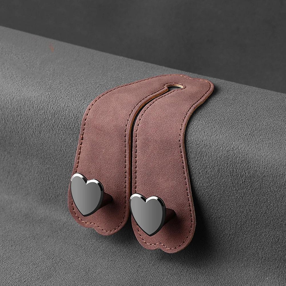 Heart Shape Metal Car Seat Headrest Hooks 2 in 1 Leather Car Seat Back Hook Purse and Bag Backpack Double Hook Car Seat Hanger