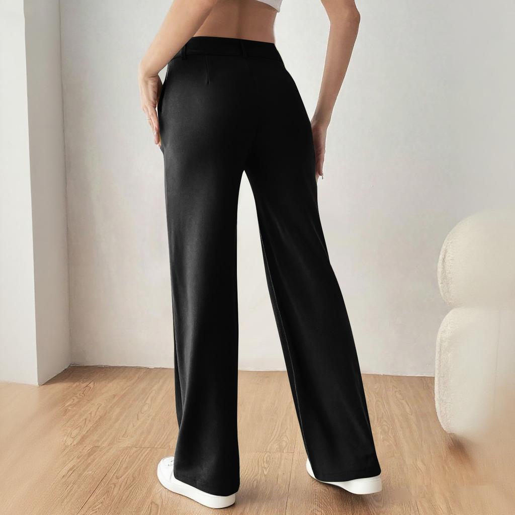 Straight Leg Elastic Button Business Casual Work Pants Knitted Elastic Waist Casual Pants