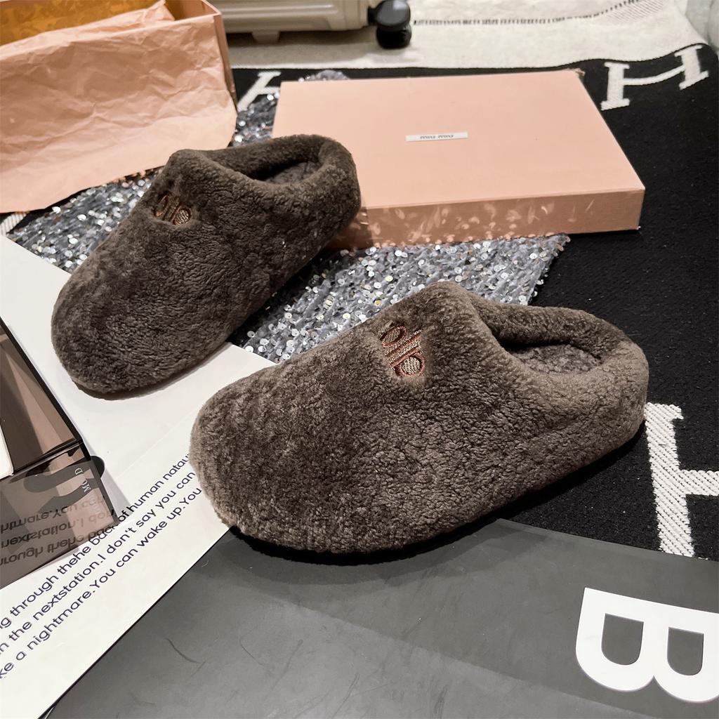 Xiaoxiangfeng bag head half slippers women's outer wear 2025 autumn and winter new thick-bottomed comfortable lazy fluffy cotton slippers tide