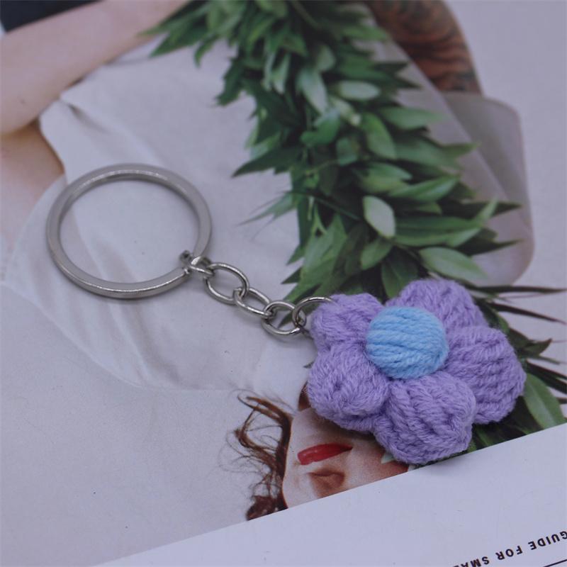 Creative Handmade Knitted Sunflower Keychain Keyring For Women Girl Cute Crocheted Flower Pendant Car Key Ring Handbag Gifts New