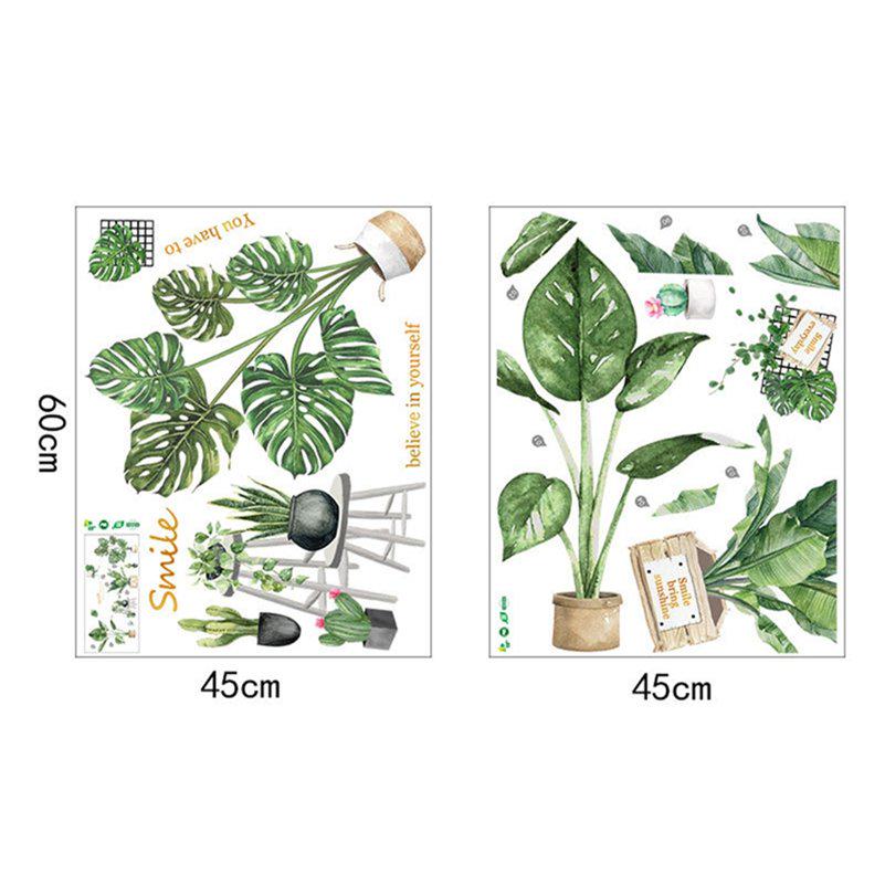 Mural Art Wallpaper Green Potted Plant DIY Self-adhesive 2Pcs Waterproof Wall Sticker